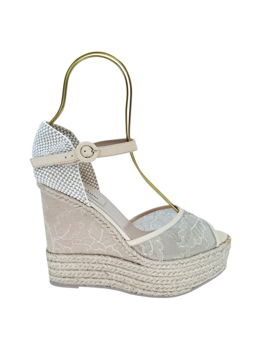 VALENTINO GARAVANI Mesh Lace Leather Espadrille Wedge EU 39 US 9 Platform Sandal